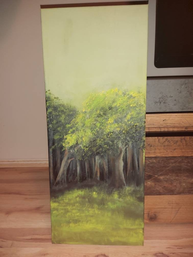 Arte della pittura acril della foresta verde