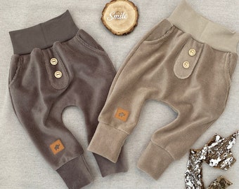 Baby Jogger 50-104 jersey velours côtelé taupe beige boutons poches bébé enfants garçons filles pantalon basique avec pantalon de croissance jersey côtelé