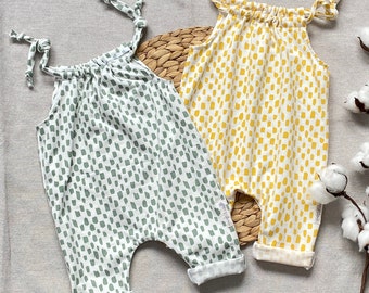 Baby Strampler 50-92 Junge Mädchenunisex Overall Sommer Spielanzug weiß Pinselstriche grün gelb