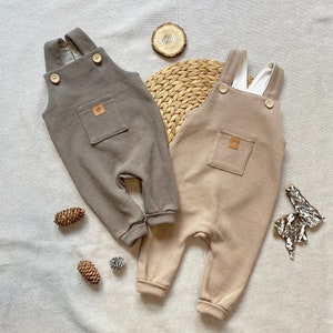 Romper baby 50-92 waffle jersey beige sand / taupe brown-gray boy girl dungarees romper suit