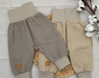 Baby Pumphose 44-116 Musselin Haremshose Mädchen & Jungen in dunkel sand / taupe