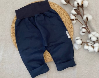 Pantalones de bebé lino 50-92 azul jogger niño niña pantalones de verano holgados pantalones harem joggers