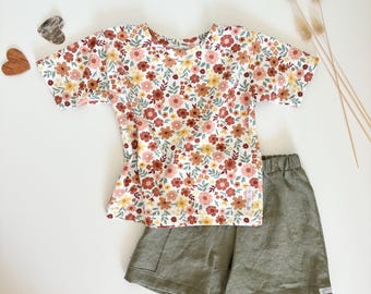 T-Shirt Kurzarm Mädchenshirt Baby Kleinkind Oversize Shirt Blumenshirt kurzärmeliges Top Sommershirt Sommeroutfit handgemachte Kleidung