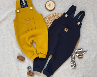Romper bebé 50-92 waffle jersey azul marino mostaza amarillo ocre niño niña peto romper traje