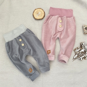 Baby Jogger 50-104 fine corduroy jersey light grey pink buttons pockets baggy pants children boys girls basic pants growing pants rib jersey