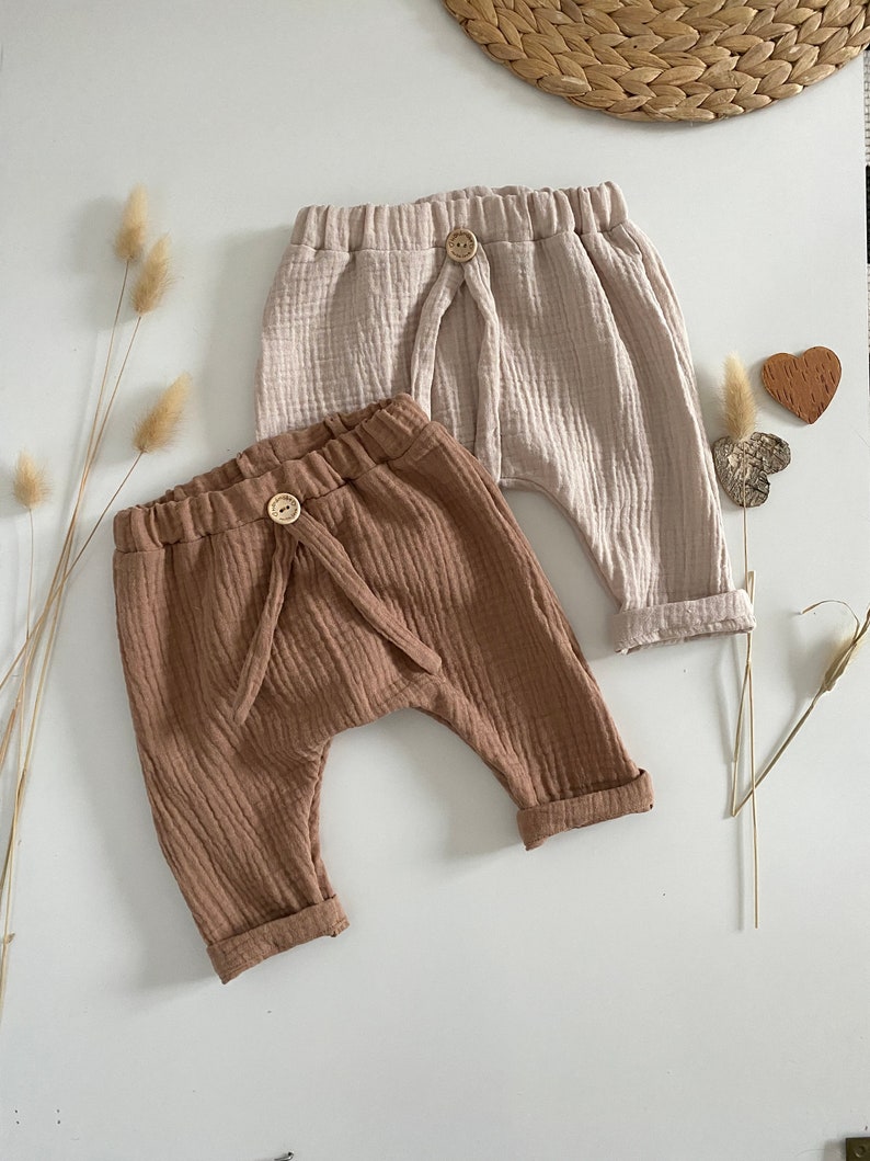 Musselin Hose Baby 50-92 cacao hell beige Babyhose Musselin Sommerhose Musselin Pumphose Kleinkind Bild 1