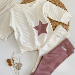 Baby set 50-104 oversized sweater pants baby toddler girl off-white old pink sweater leggings waffle jersey star available separately Set 1 Pulli 2 Hosen
