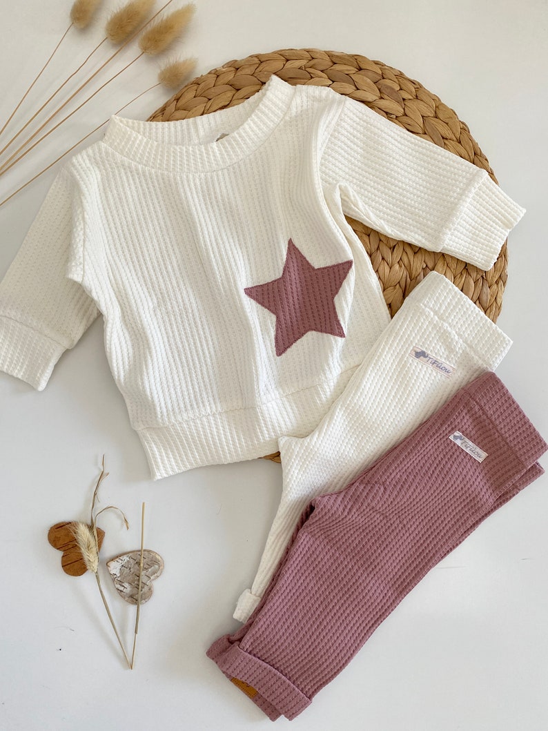 Baby set 50-104 oversized sweater pants baby toddler girl off-white old pink sweater leggings waffle jersey star available separately Set 1 Pulli 2 Hosen