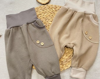 Pantaloni décolleté waffle 50-104 bebè bambini - ragazzi/ragazze - pantaloni basic - pantaloni cerati - bottoni e tasche opzionali beige tortora