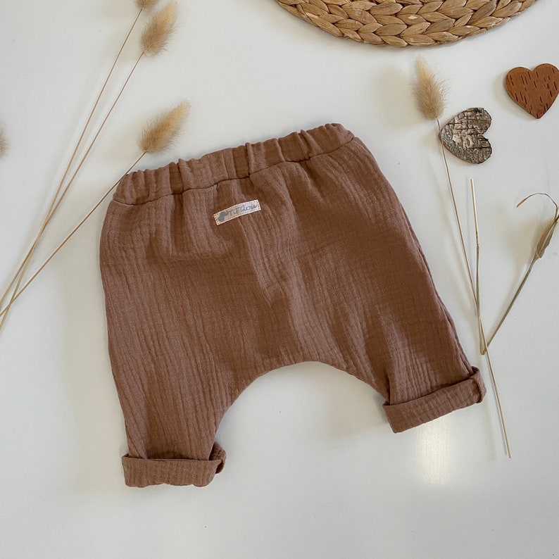 Musselin Hose Baby 50-92 cacao hell beige Babyhose Musselin Sommerhose Musselin Pumphose Kleinkind Bild 4
