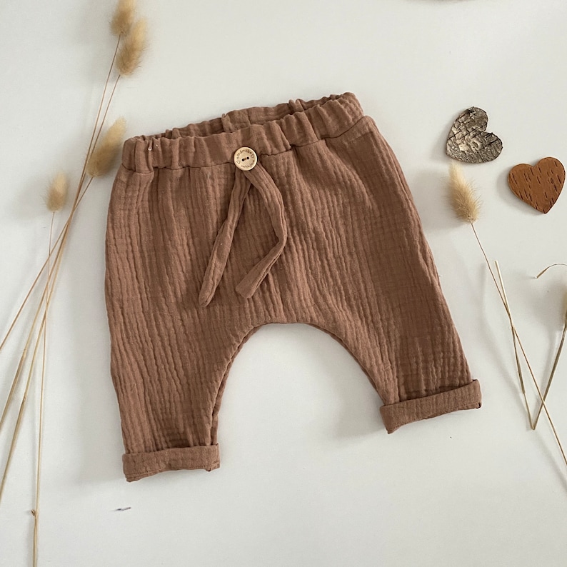 Musselin Hose Baby 50-92 cacao hell beige Babyhose Musselin Sommerhose Musselin Pumphose Kleinkind kakaobraun