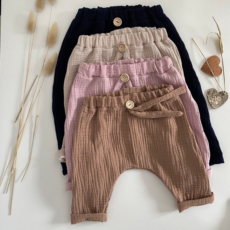 Musselin Hose Baby 50-92 cacao hell beige Babyhose Musselin Sommerhose Musselin Pumphose Kleinkind Bild 10