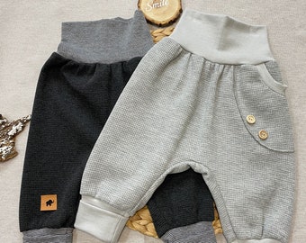 Pantalón bomba gofre 50-104 bebé niños - niño/niña - pantalón básico - pantalón encerado - botones y bolsillo opcionales gris claro moteado antracita