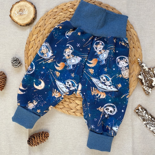 Winter Baby Pumphose 44-104 Mädchen Junge Alpenfleece Wintersweat warme Hose Weltall Raumschiff