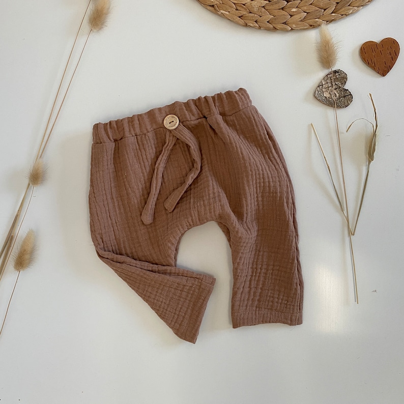 Musselin Hose Baby 50-92 cacao hell beige Babyhose Musselin Sommerhose Musselin Pumphose Kleinkind Bild 7