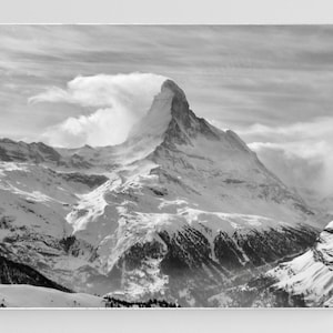 Matterhorn Fine Art Print, Zermatt, Switzerland, Black and White, Alps, Photography Print, Living Room Wall Art, Prints, Home Decor,Mountain