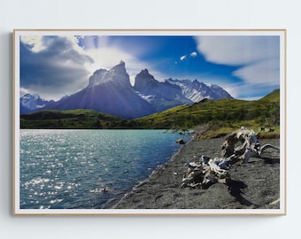 Torres del Paine Fine Art Print, Patagonia, Chile, Sunrays, Nature, Fine Art Print Photography, Living Room Wall Art, Home Decor, Travel
