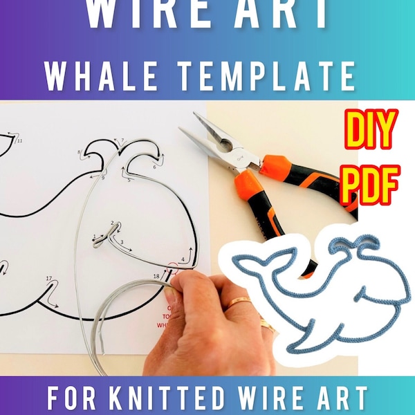 WHALE Printable Knitted Wire Art Template • Instant Digital Download PDF • Tricotin Icord French Knitting • Under the Sea Nursery • DIY