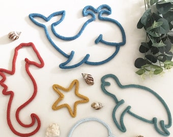Under the Sea Nursery Knitted Wire Art • Underwater Kids Room Decor • Coastal • Ocean • Jellyfish • Whale • Tortoise • Seahorse • Starfish