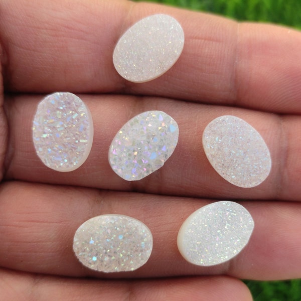 Titanium Coated Pearl Shine Druzy Stone Oval shape Druzy AAA Grade Druzy for jewelry making Flat back Gemstone 6X4 to 15X20 MMValentine