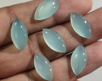 AAA Aqua Chalcedony Aqua Gemstone Marquise Shape Loose Calibrated Cabochon Gemstone, Flat Back Smooth Polished Gemstone for Jewelry Making