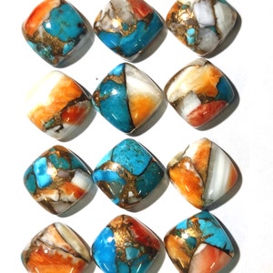 Spiny Oyster Turquoise Copper Cushion Cabochon Stone Turquoise Gemstone for Jewelry Flat Back Calibrated Gemstone Cabochon for setting