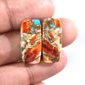 Spiny Oyster Turquoise Gemstone, Spiny Oyster Cabochon Pair, Copper Turquoise Pair,Loose Turquoise Copper Gemstone for Jewelry,Matching Pair