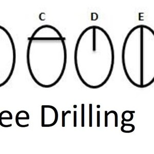 Puede incluir: Cinco ilustraciones en blanco y negro de diferentes formas de perforar un agujero en una pieza de madera. Las ilustraciones est&aacute;n etiquetadas de la A a la E. El texto "Free Drilling" est&aacute; debajo de las ilustraciones.