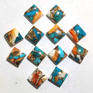 Oyster Copper Turquoise Gemstone, Multi colour Square Cabochon Stone, Wholesale Loose Calibrated Cabs Flat Back Gemstone for Jewelry Making