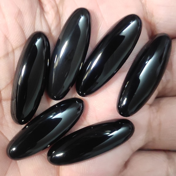 Black Onyx Cabochon, Long Oval Cabochon, Black Onyx Gemstone 7X14 MM to 12X36 MM Calibrated Gemstone, Black Gemstone, Wholesale Gemstone Lot