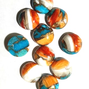 Round Oyster Copper Turquoise Gemstone Cabochon, Spiny Oyster Mohave Turquoise, Loose Stone at wholesale Price, Calibrated Gemstone Beads