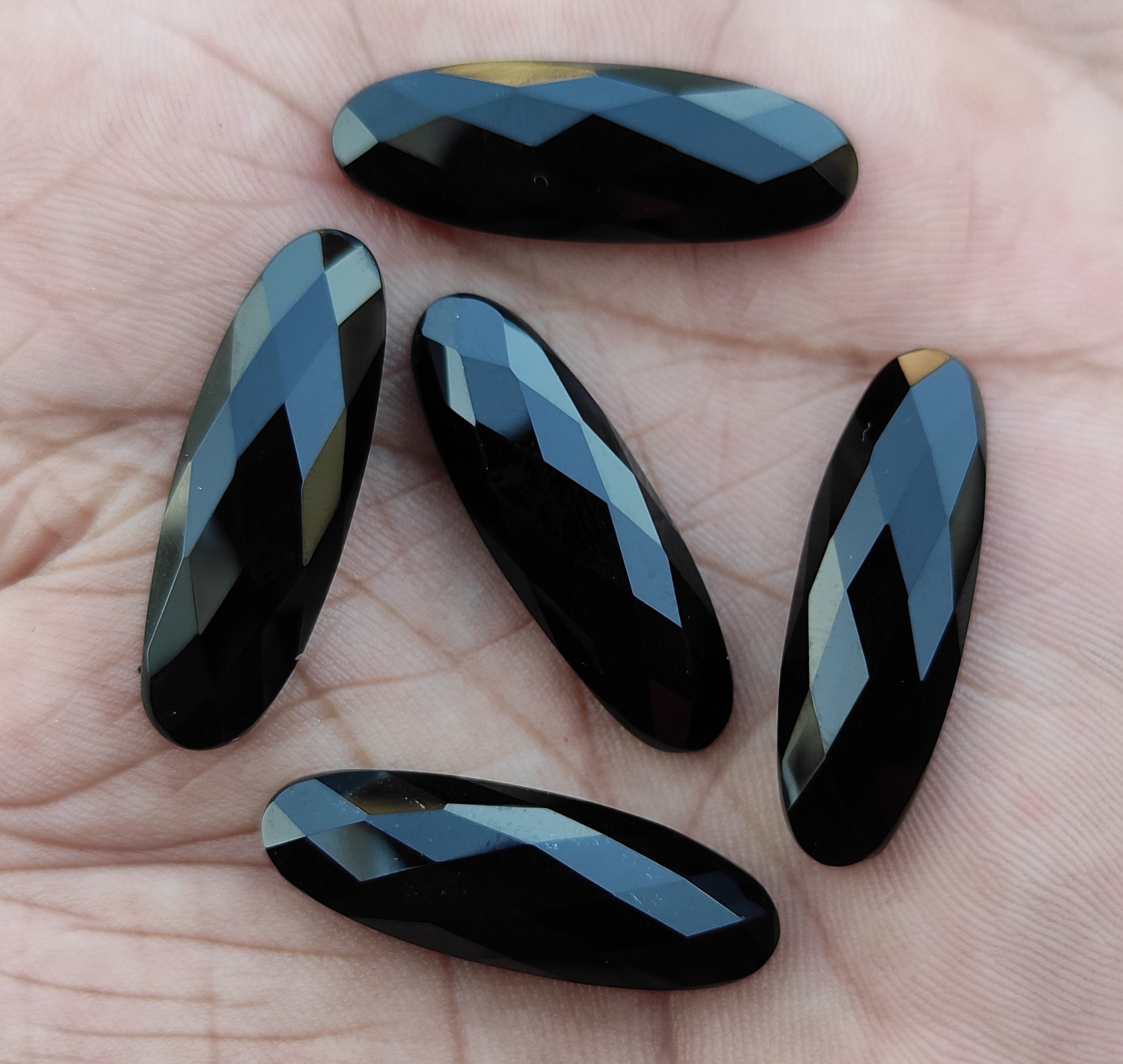 天然石Gemstone Black Onyx, Faceted Gemstone, Oval Gemstone 7X14 MM to 12X36