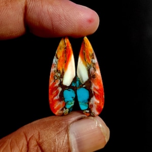 Spiny Oyster Turquoise Gemstone, Spiny Oyster Cabochon Pair, Copper Turquoise Pair,Loose Turquoise Copper Gemstone for Jewelry,Matching Pair