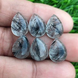Black Rutilated Cabochon, Rutile Quartz, Rutile Gemstone, Rutilated Quartz 6X4 to 15X20 MM all size Calibrated Gemstone, Rutile Cabs Stone