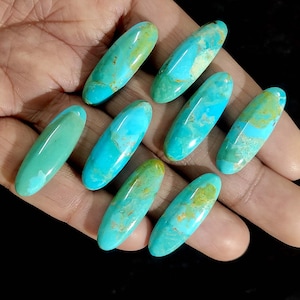 Blue Mohave Natural Turquoise Gemstone Cabochon Long Oval Loose Flat Back Calibrated Cabochon Gemstone for Craft, Natural Arizona Turquoise