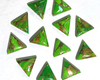 Green Copper Turquoise Cabochon Stone Triangle Cabochon, Flat Back Calibrated Cabochon Green Mohave Turquoise Gemstone for Jewelry Making