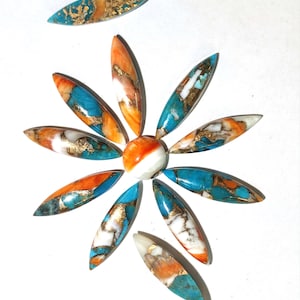 Long Marquise Oyster Turquoise Copper Cabochon Stone Calibrated Gemstone Cabochon Spiny Turquoise Gemstone for Setting Multi Color Gemstone