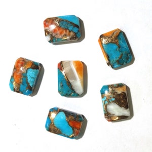 Spiny Oyster Copper Turquoise Cabochon Gemstone Octagon Shape Flat Back Loose Gemstone Cabochon Stone for Jewelry Making Calibrated Stone