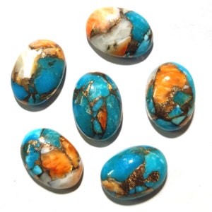 Spiny Oyster Turquoise Cabochon Oval Shape Copper Turquoise Calibrated Cabochon Loose Smooth Polished Gemstone for Jewelry cabochon setting