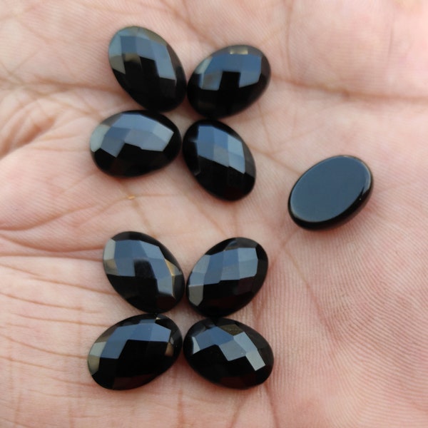 AAA Natural Black Onyx Oval Shape Cabochon Calibrated Size Loose Gemstone Faceted 7X5 ,8X6,9X7 ,10X8,10X14 ,12X16,15X20 ,16X22 ,18X25, 20X30