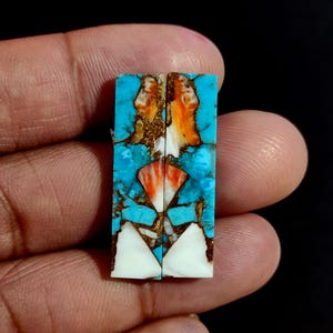 Spiny Oyster Turquoise Gemstone, Spiny Oyster Cabochon Pair, Copper Turquoise Pair,Loose Turquoise Copper Gemstone for Jewelry,Matching Pair