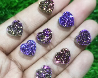 Powłoka z fioletowego tytanu, kamień druzy agatowy w kształcie serca, kamień szlachetny do biżuterii, rozmiar druzy od 4 do 20 mm, lśniące kaboszony druzy