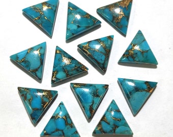 Blue Copper Turquoise Cabochon Stone Triangle Cabochon, Back Side Flat Calibrated Cabochon Blue Mohave Turquoise Gemstone for Jewelry Making