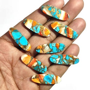 Oyster Copper Turquoise Gemstone Cabochon Long Oval Cabochon Calibrated Gemstone Both Side Flat Polished Wholesale Gemstones Cab for setting