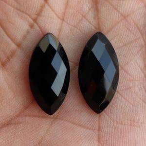 Black Onyx Faceted Gemstone Pair, Marquise Gemstone, Calibrated Flat Back Loose Cut Gemstone for Earrings Jewellery available in all sizes