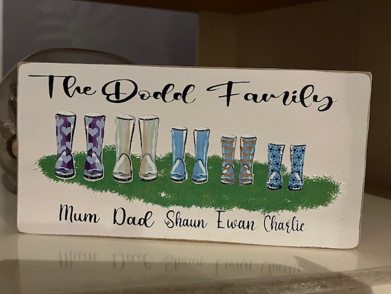 Personalised Family Wellies Freestanding Decorative Block | Home Decor Family Freestanding Sign | Birthday Gift | Anniversary| New Home Gift