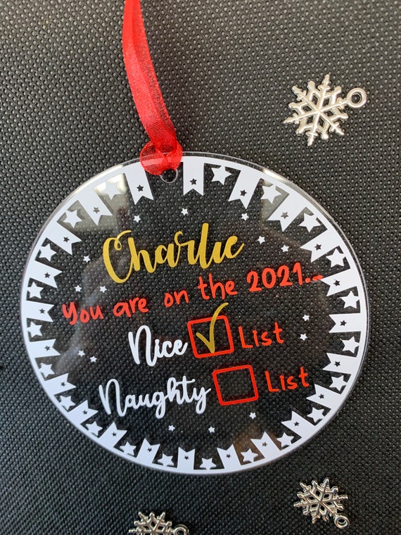 Handmade Santa’s Naughty or Nice List Christmas Bauble, Christmas Tree Decoration, Tree Ornament, Personalised, Teacher Gift, Christmas Eve