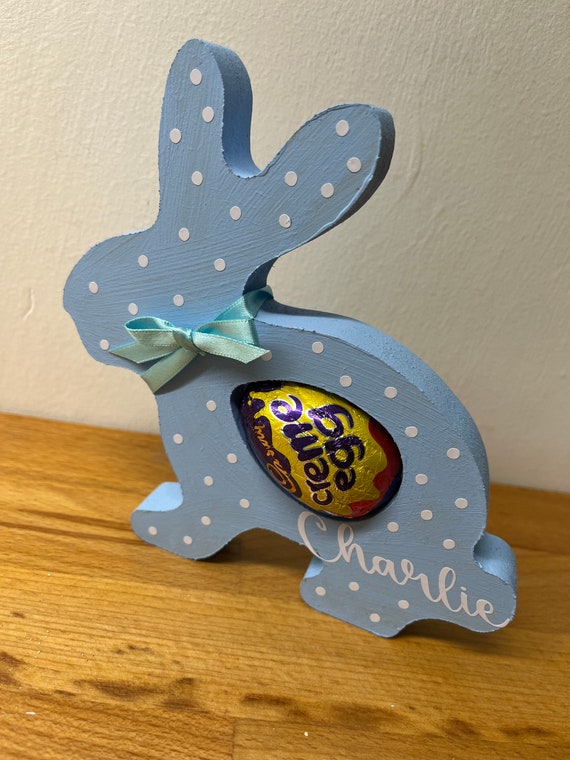 Personalised wooden bunny- Easter egg holder - Kinder egg holder - Cadbury crème egg - Easter basket filler - kids Easter gift - Easter