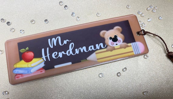 Personalised School Bear Bookmark, personalised made to order, teachers gift, birthday gift, thank you gift, book lovers