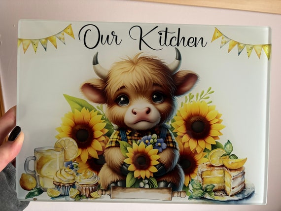 Kitchen Cute Highland Cow Chopping Board Worktop Saver | Personalised Chopping Board Worktop Saver | New Home Gift | Kitchen Accessories